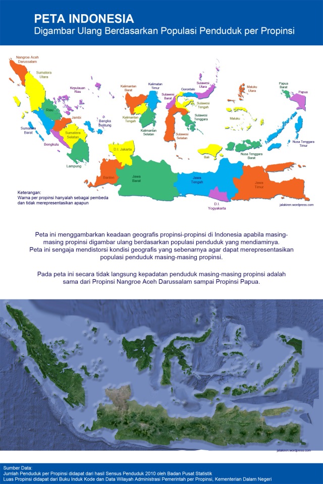 Infografis Peta Indonesia jika diskala ulang berdasarkan populasi per propinsi